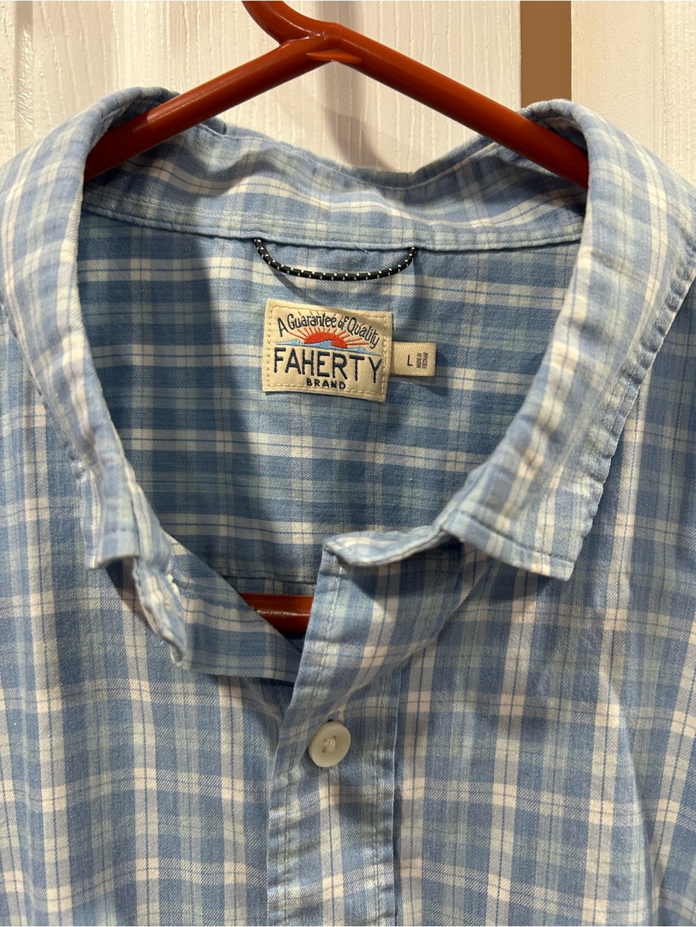 Faherty Light Blue and White Plaid Button-Down Shirt